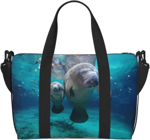West Indian Manatees Hand Travel Bag For Men Women,Stylish Handheld Crossbody Travel Bag For Business Leisure Trave