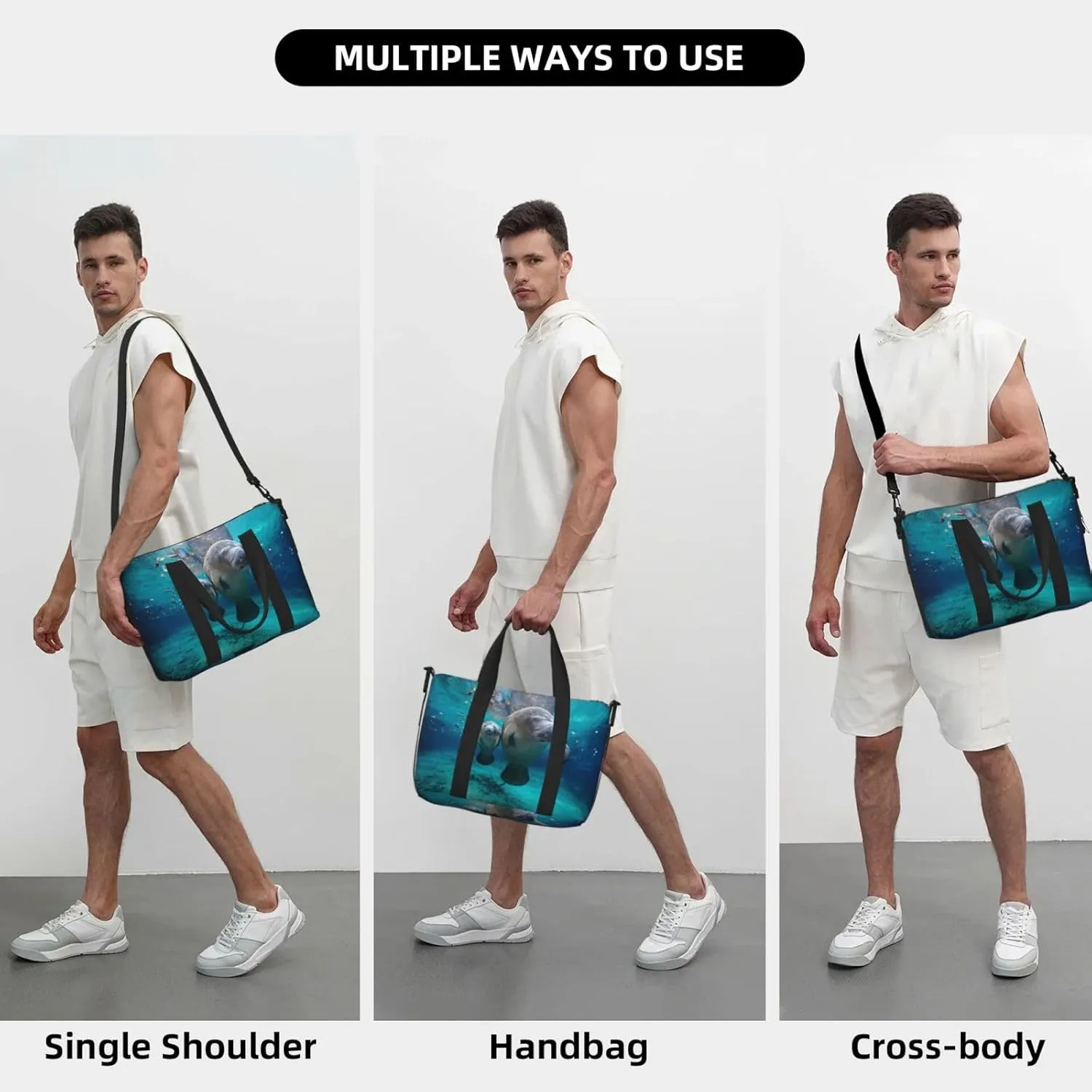 West Indian Manatees Hand Travel Bag For Men Women,Stylish Handheld Crossbody Travel Bag For Business Leisure Trave
