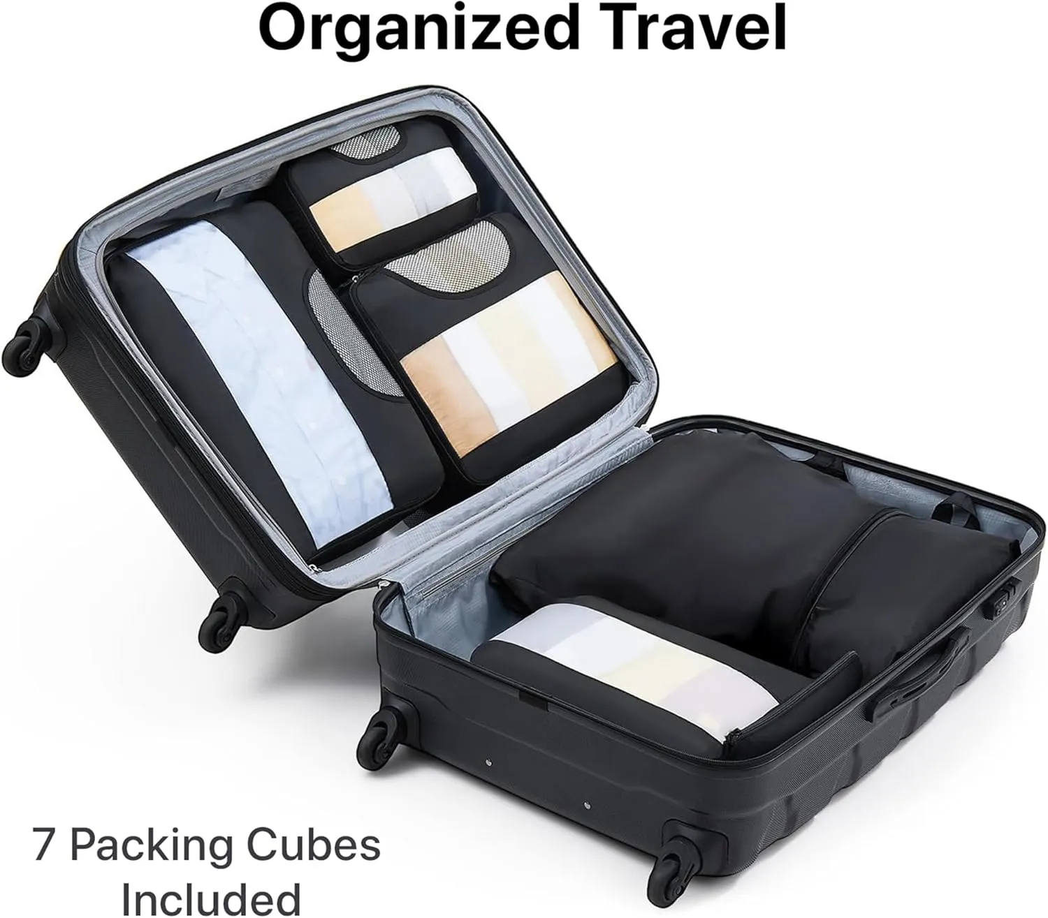 WESTEND 21 Inch Collapsible Carry On Luggage with Spinner Wheels, TSA Lock – Rolling Carry-On Including 7 Packing Cubes