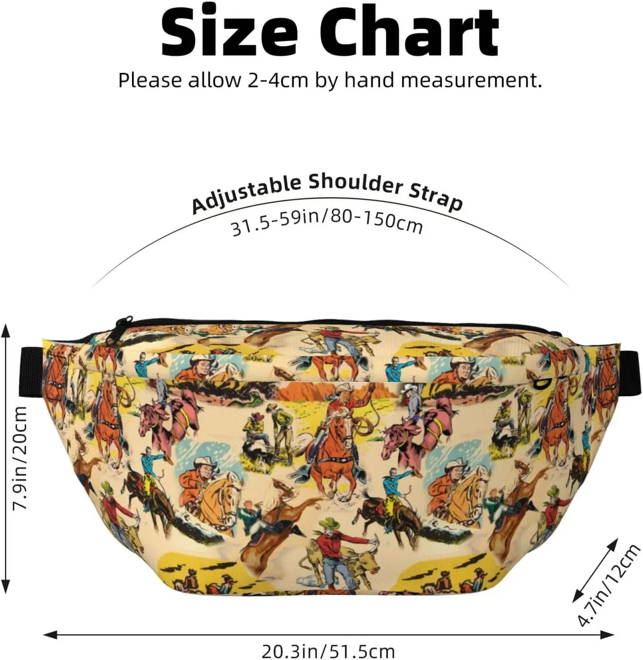 Western Large Fanny Pack for Men Women, Fashionable Waterproof Sports Crossbody Bags, Belt Bag for Travel Hiking Running (Western Collage)