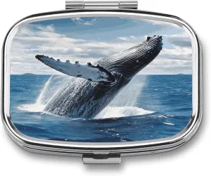 Whale Above Sea Water in The Ocean Travel Pill Organizer A Daily Pill Box for Supplements 2 Compartment Pill Case Convenient for Carrying and Storing Medicines Box