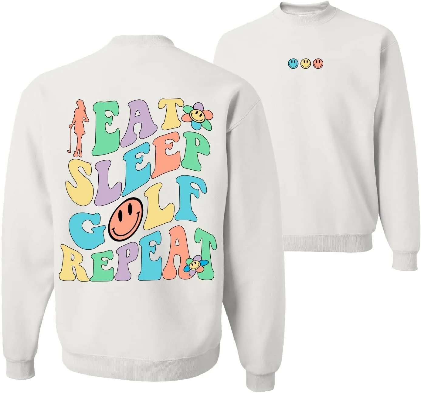 Wild Bobby Eat Sleep Golf Repeat Cute Golf Sports Sports Front and Back Unisex Crewneck Graphic Sweatshirt