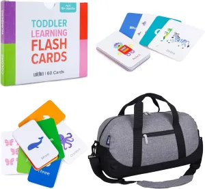 Wildkin Overnighter Duffel Bag and Learning Flash Cards Bundle: Fun Playtime Duo - Ignite Knowledge and Carry Comfort in One (Gray Tweed)