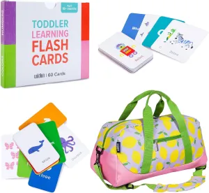 Wildkin Overnighter Duffel Bag and Learning Flash Cards Bundle: Fun Playtime Duo - Ignite Knowledge and Carry Comfort in One (Lilac Lemonade)