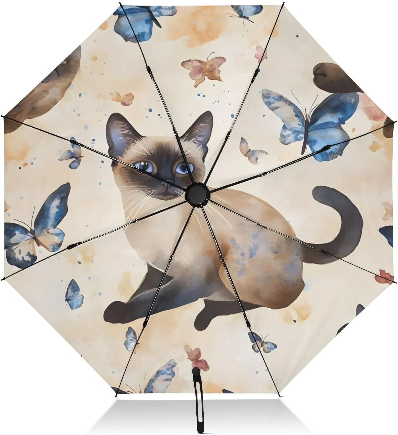 Windproof Travel Umbrella, Auto Open Close, Compact Umbrella for Travel, Backpack Purse Portable, Ideal for Women, Cute Cat Butterfly