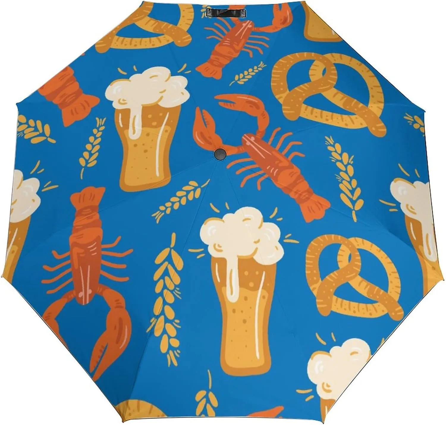 Windproof Travel Umbrellas for Rain,Beer Lobster Pretzel Durable & Compact Umbrella-Waterproof Canopy for Backpack, Purse, Portable, Umbrella for Travel