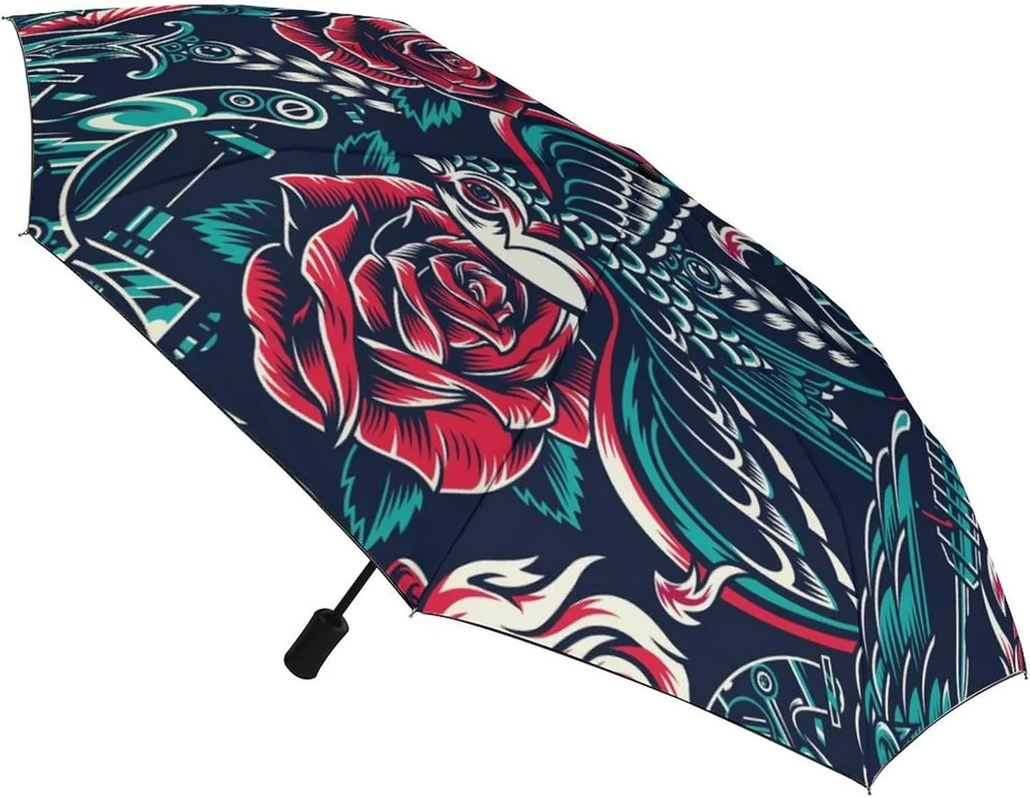 Windproof Travel Umbrellas for Rain,Cartoon Birds Hearts Notes Durable & Compact Umbrella-Waterproof Canopy for Backpack, Purse, Portable, Umbrella for Travel