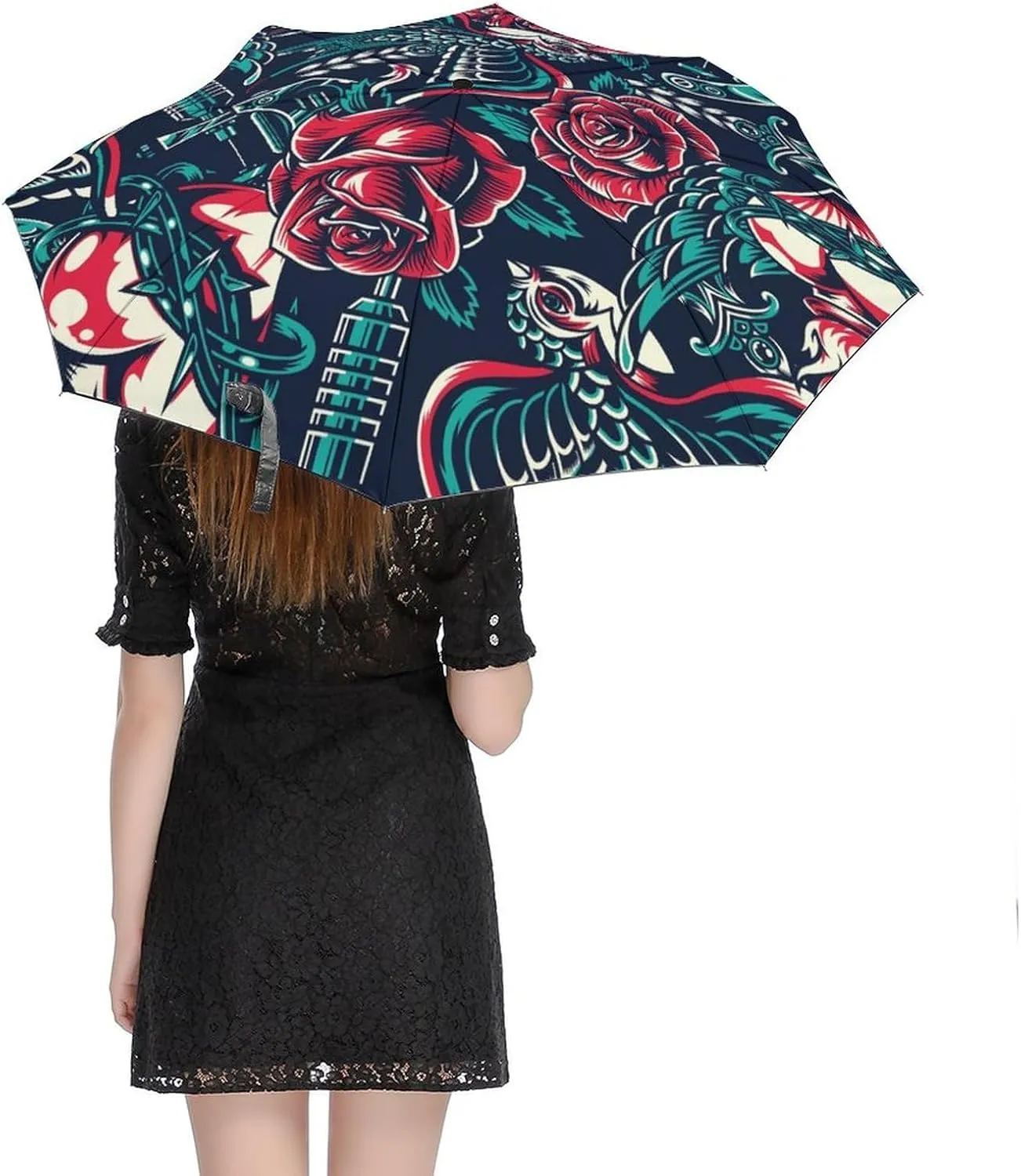 Windproof Travel Umbrellas for Rain,Cartoon Birds Hearts Notes Durable & Compact Umbrella-Waterproof Canopy for Backpack, Purse, Portable, Umbrella for Travel