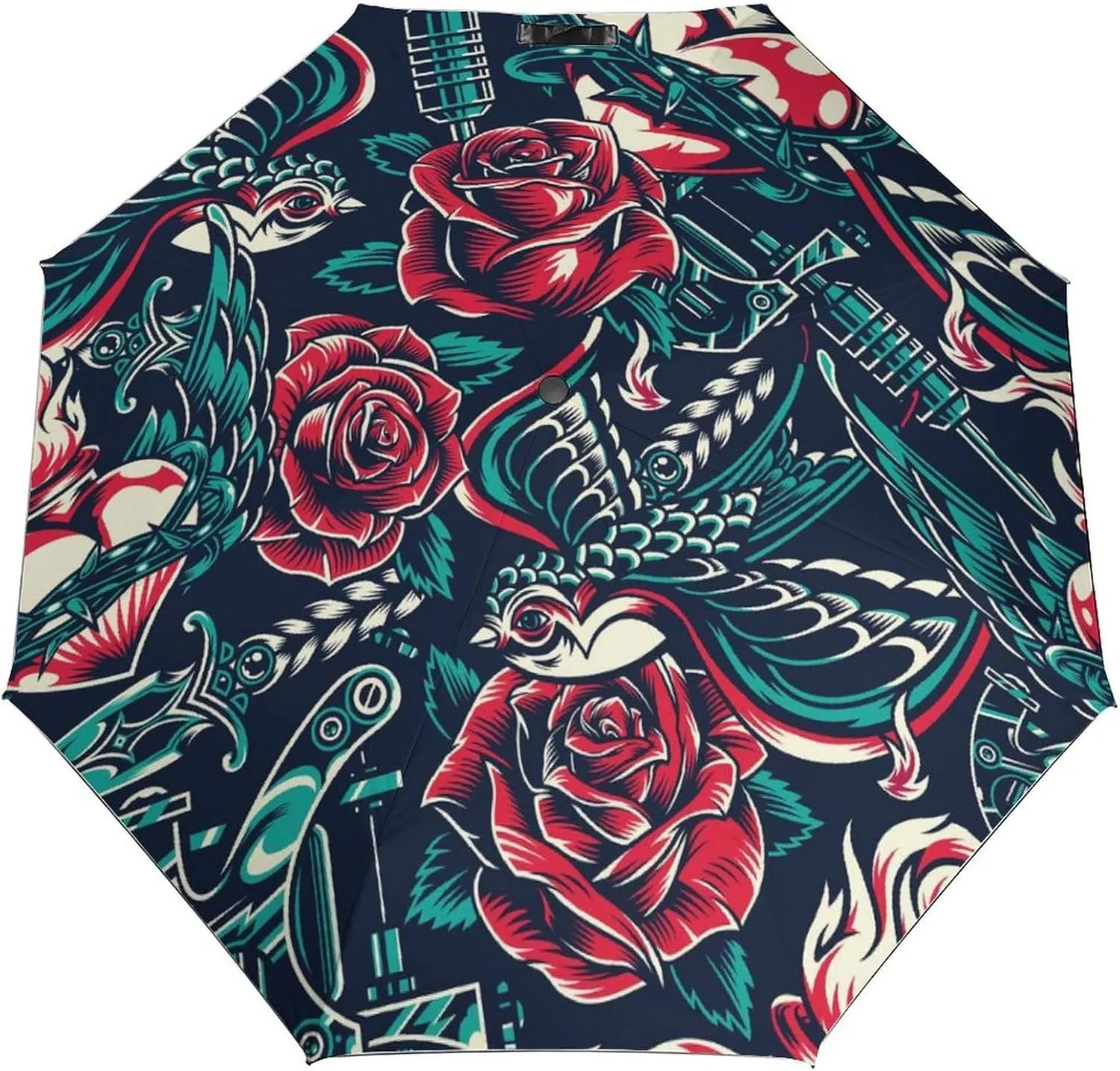 Windproof Travel Umbrellas for Rain,Cartoon Birds Hearts Notes Durable & Compact Umbrella-Waterproof Canopy for Backpack, Purse, Portable, Umbrella for Travel