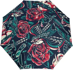 Windproof Travel Umbrellas for Rain,Cartoon Birds Hearts Notes Durable & Compact Umbrella-Waterproof Canopy for Backpack, Purse, Portable, Umbrella for Travel