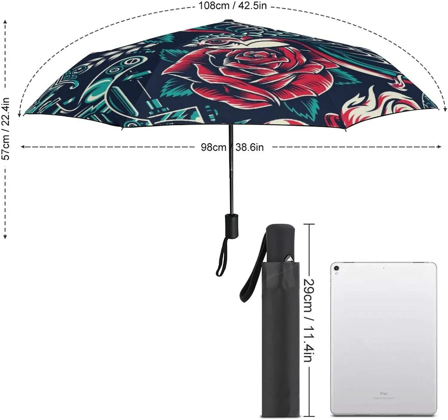 Windproof Travel Umbrellas for Rain,Cartoon Birds Hearts Notes Durable & Compact Umbrella-Waterproof Canopy for Backpack, Purse, Portable, Umbrella for Travel