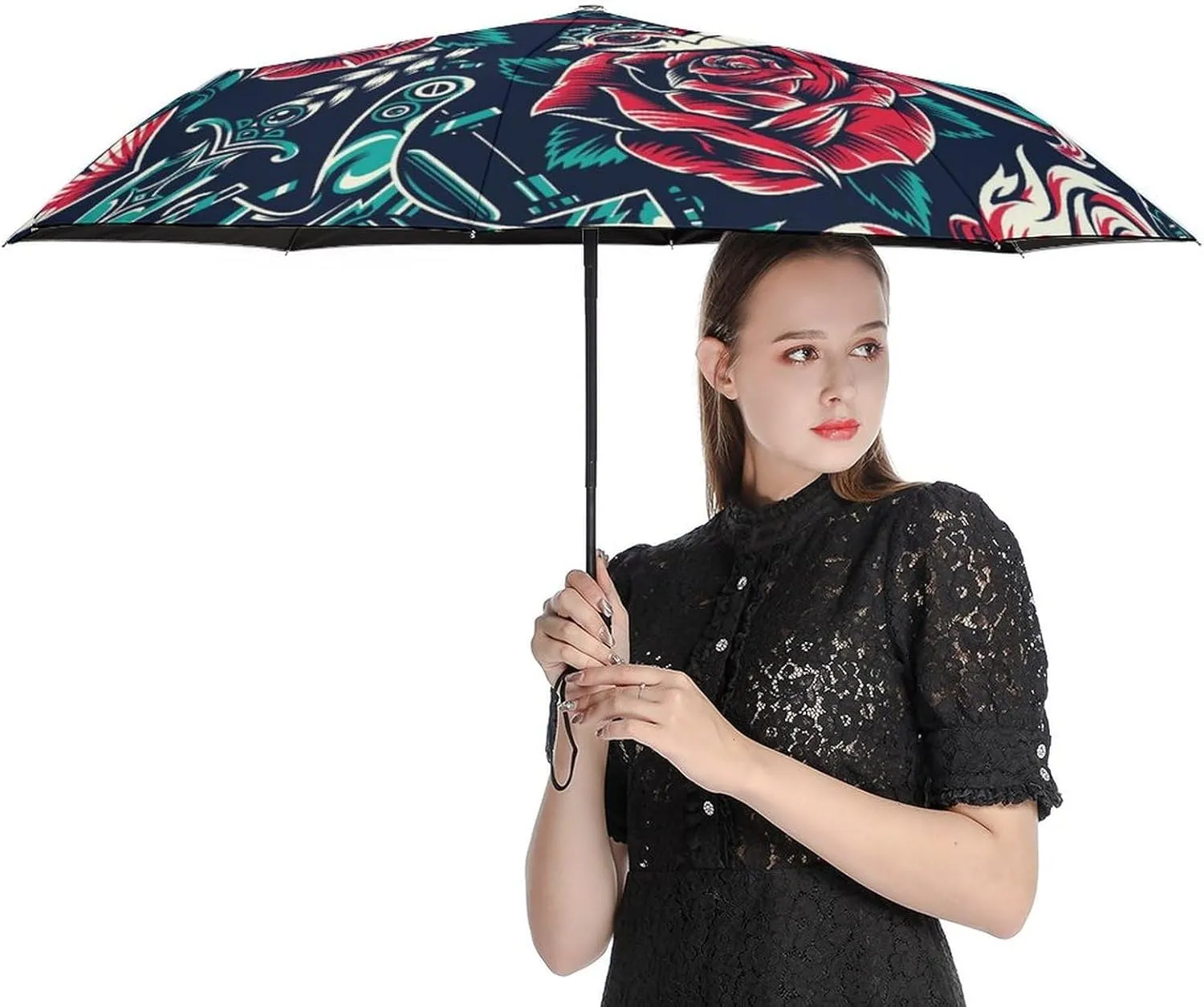 Windproof Travel Umbrellas for Rain,Cartoon Birds Hearts Notes Durable & Compact Umbrella-Waterproof Canopy for Backpack, Purse, Portable, Umbrella for Travel
