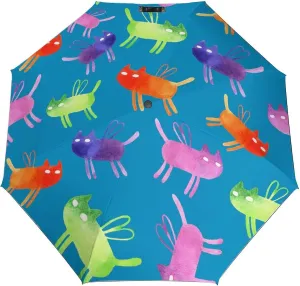 Windproof Travel Umbrellas for Rain,Cartoon Cat Funny Durable & Compact Umbrella-Waterproof Canopy for Backpack, Purse, Portable, Umbrella for Travel