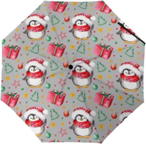 Windproof Travel Umbrellas for Rain,Christmas Penguins Watercolor Durable & Compact Umbrella-Waterproof Canopy for Backpack, Purse, Portable, Umbrella for Travel
