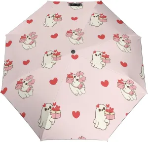 Windproof Travel Umbrellas for Rain,Ghosts Pink Heart Durable & Compact Umbrella-Waterproof Canopy for Backpack, Purse, Portable, Umbrella for Travel