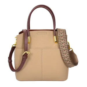 Winnipeg Women Leather Top Handle Shoulder Bag Beige