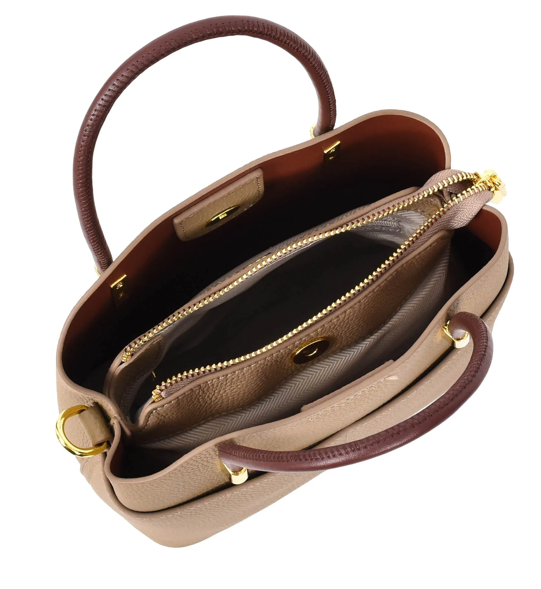 Winnipeg Women Leather Top Handle Shoulder Bag Beige