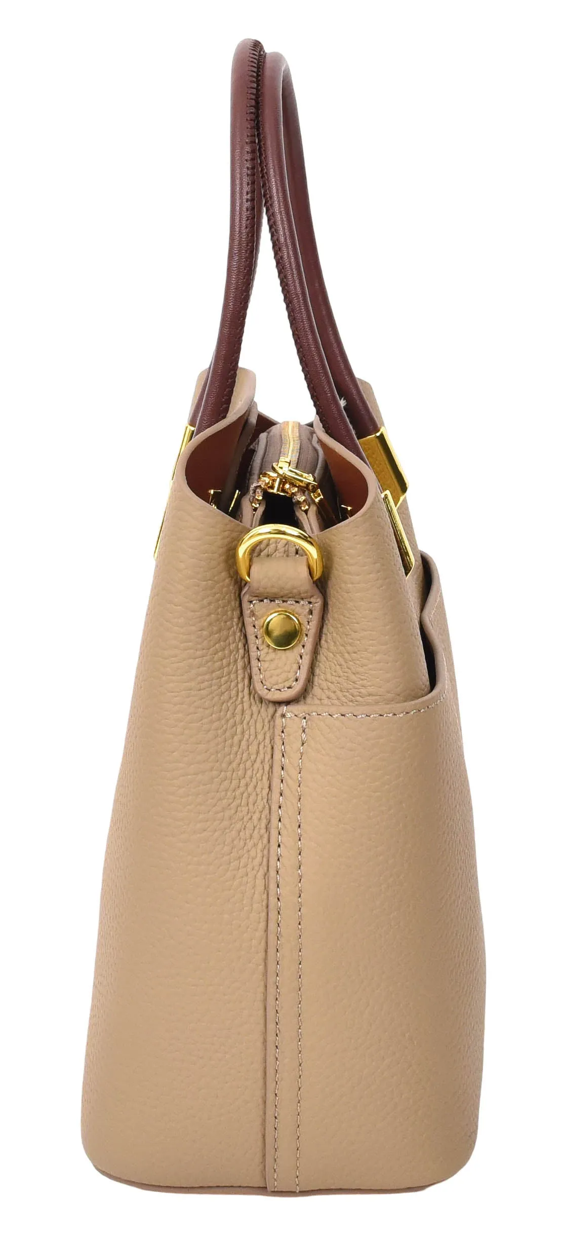 Winnipeg Women Leather Top Handle Shoulder Bag Beige