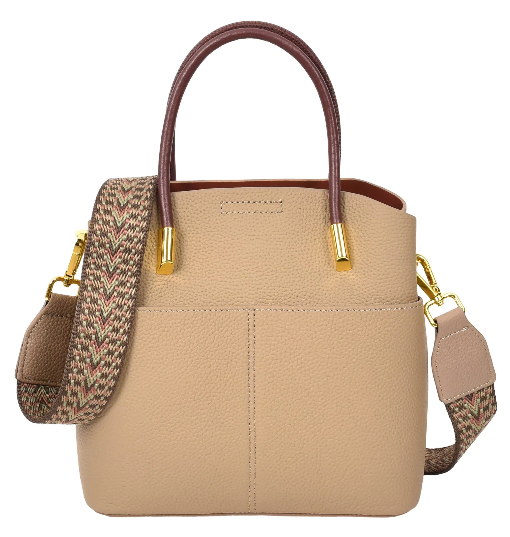 Winnipeg Women Leather Top Handle Shoulder Bag Beige