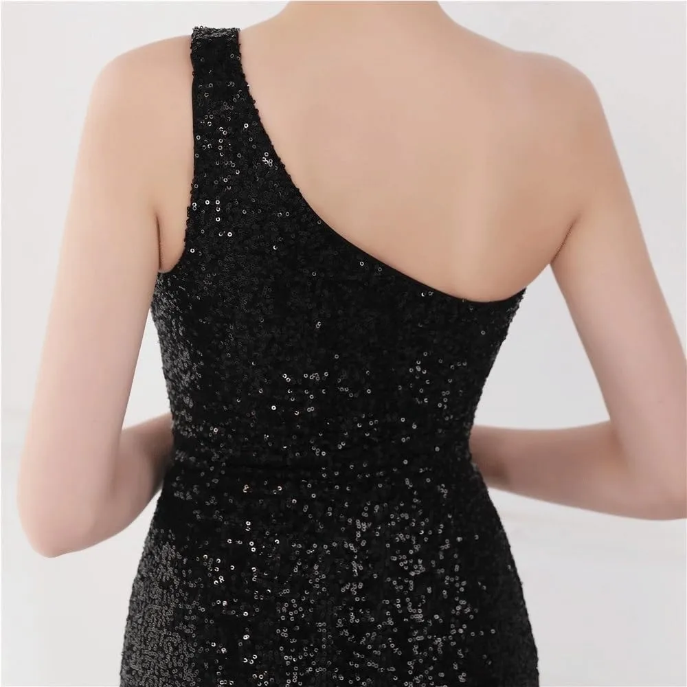 Women Black Sequin Mermaid Evening Dresses Sexy Off Shoulder Floor Length Formal Gown Simple Elegant Party Wedding Dress