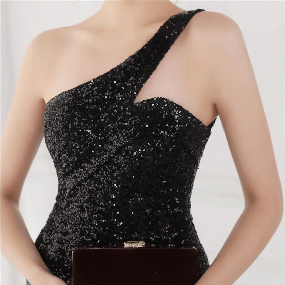 Women Black Sequin Mermaid Evening Dresses Sexy Off Shoulder Floor Length Formal Gown Simple Elegant Party Wedding Dress