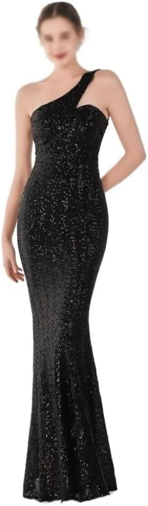 Women Black Sequin Mermaid Evening Dresses Sexy Off Shoulder Floor Length Formal Gown Simple Elegant Party Wedding Dress