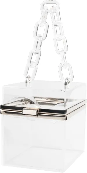 Women Clear Purse Acrylic Clutch Bag,Square Transparent Crossbody Evening Bag for Wedding Prom Party Evening Crossbody with Sliver Chain Strap