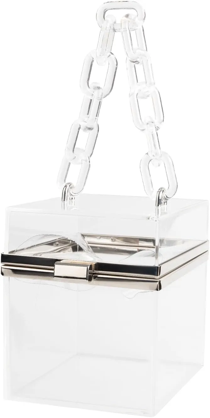 Women Clear Purse Acrylic Clutch Bag,Square Transparent Crossbody Evening Bag for Wedding Prom Party Evening Crossbody with Sliver Chain Strap