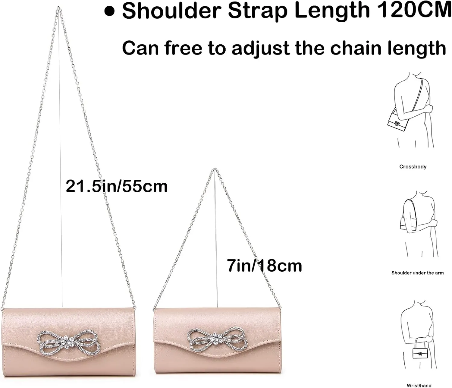 Women Diamond Bow Evening Bag Rhinestone Clutch Purse Wedding Prom Purse Formal Cocktail Party Handbag