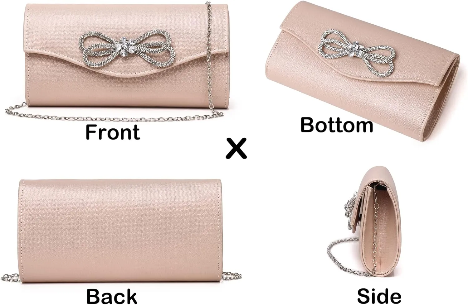 Women Diamond Bow Evening Bag Rhinestone Clutch Purse Wedding Prom Purse Formal Cocktail Party Handbag