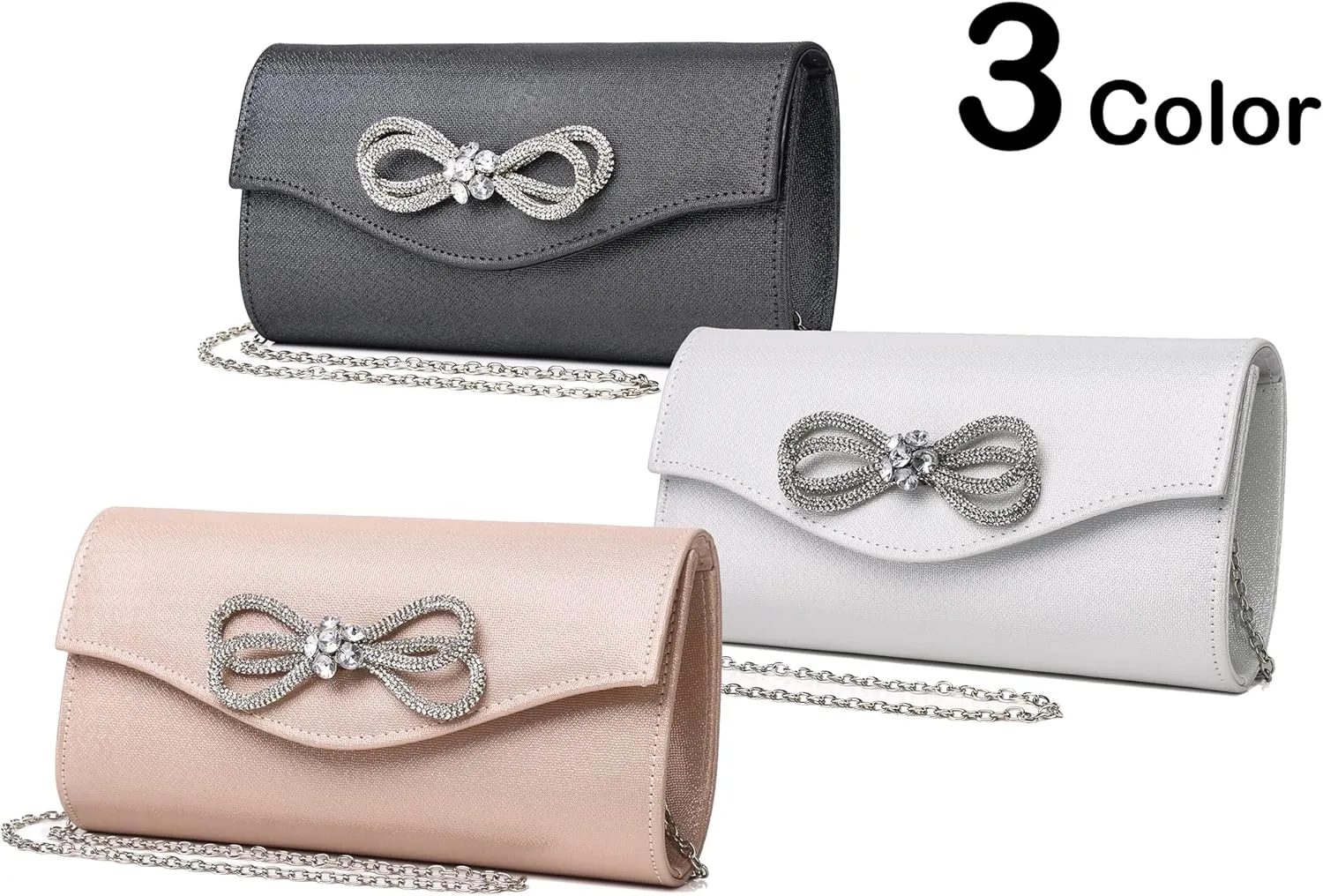 Women Diamond Bow Evening Bag Rhinestone Clutch Purse Wedding Prom Purse Formal Cocktail Party Handbag