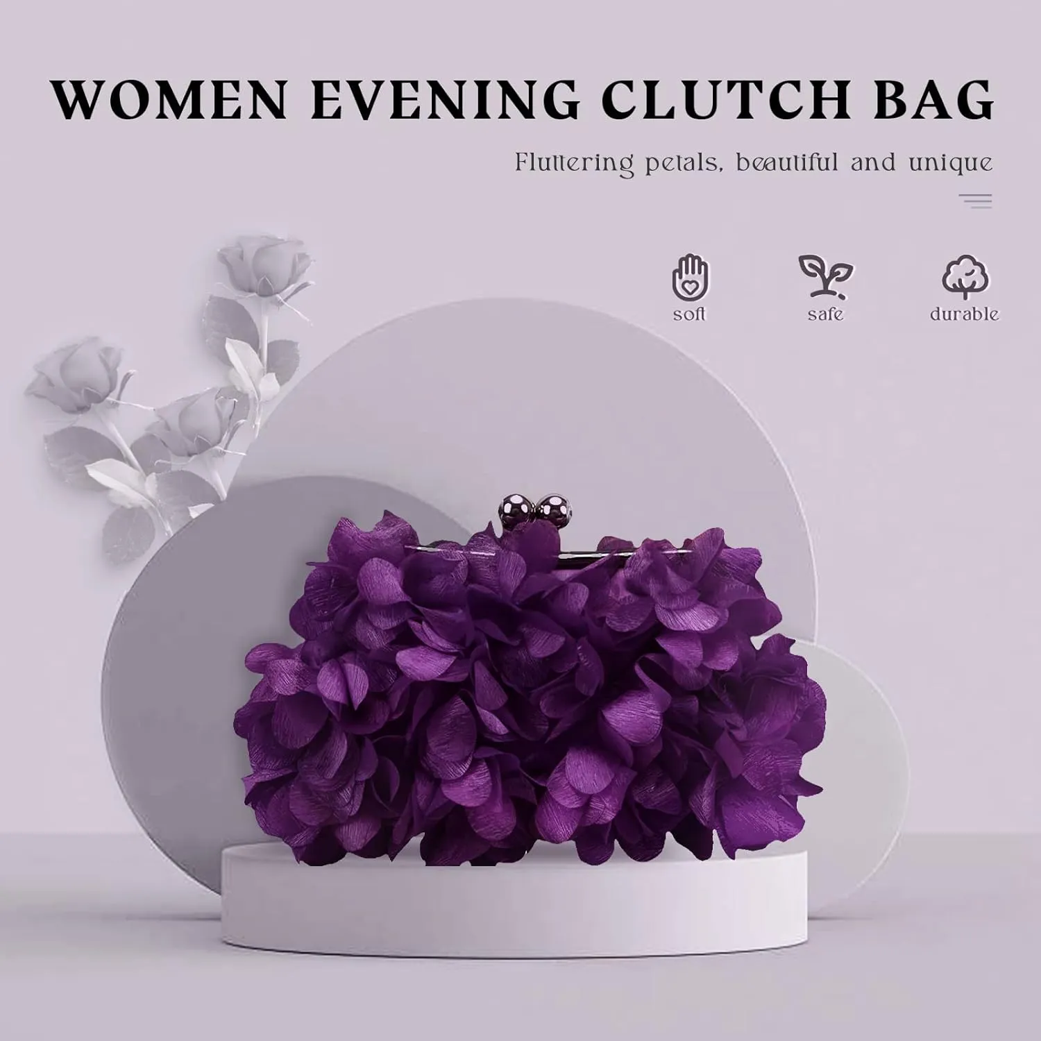 Women Elegant Evening Purse, Small Floral Clutch Bag with Detachable Chain for Wedding, Party, Prom