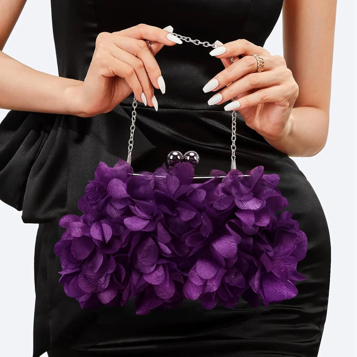 Women Elegant Evening Purse, Small Floral Clutch Bag with Detachable Chain for Wedding, Party, Prom