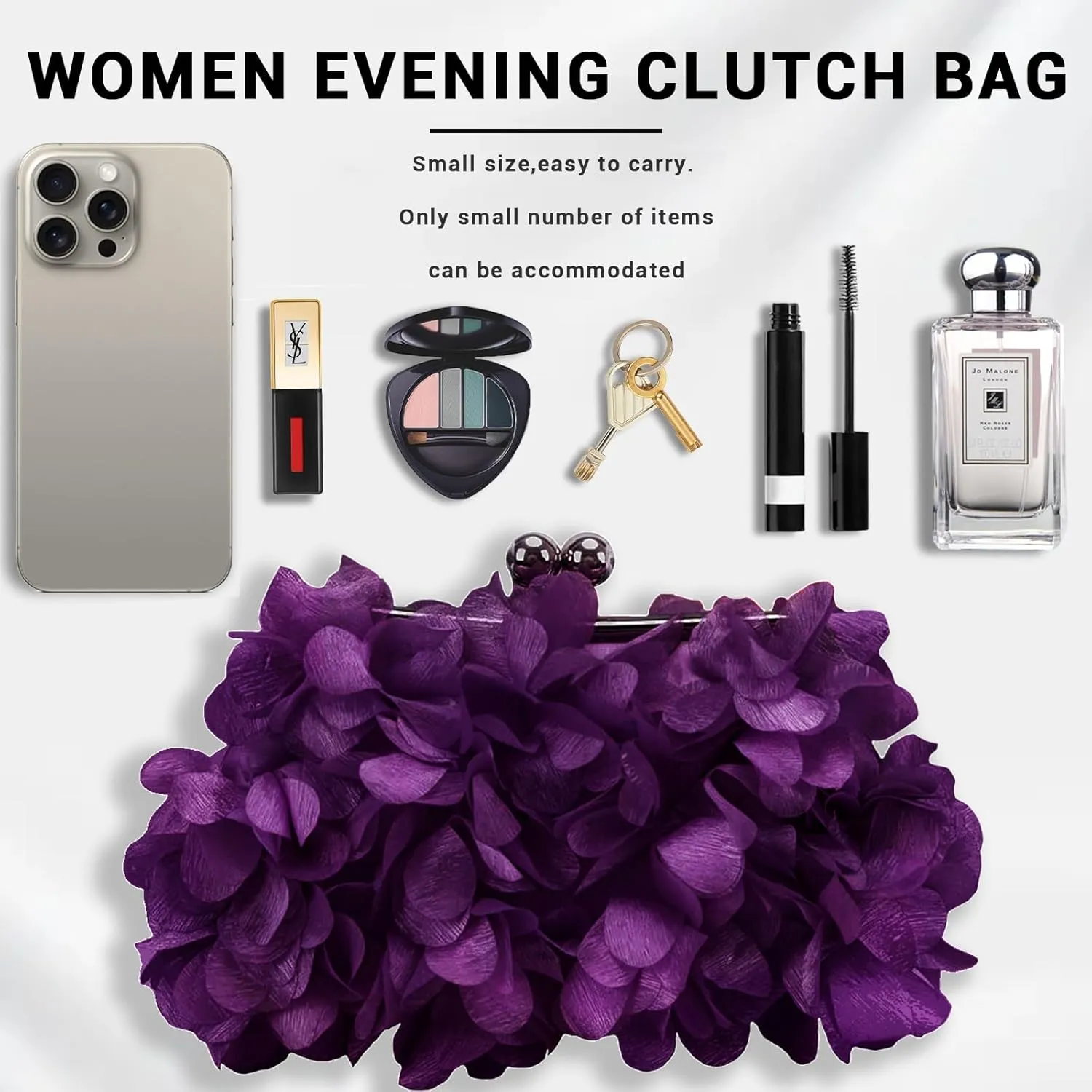 Women Elegant Evening Purse, Small Floral Clutch Bag with Detachable Chain for Wedding, Party, Prom