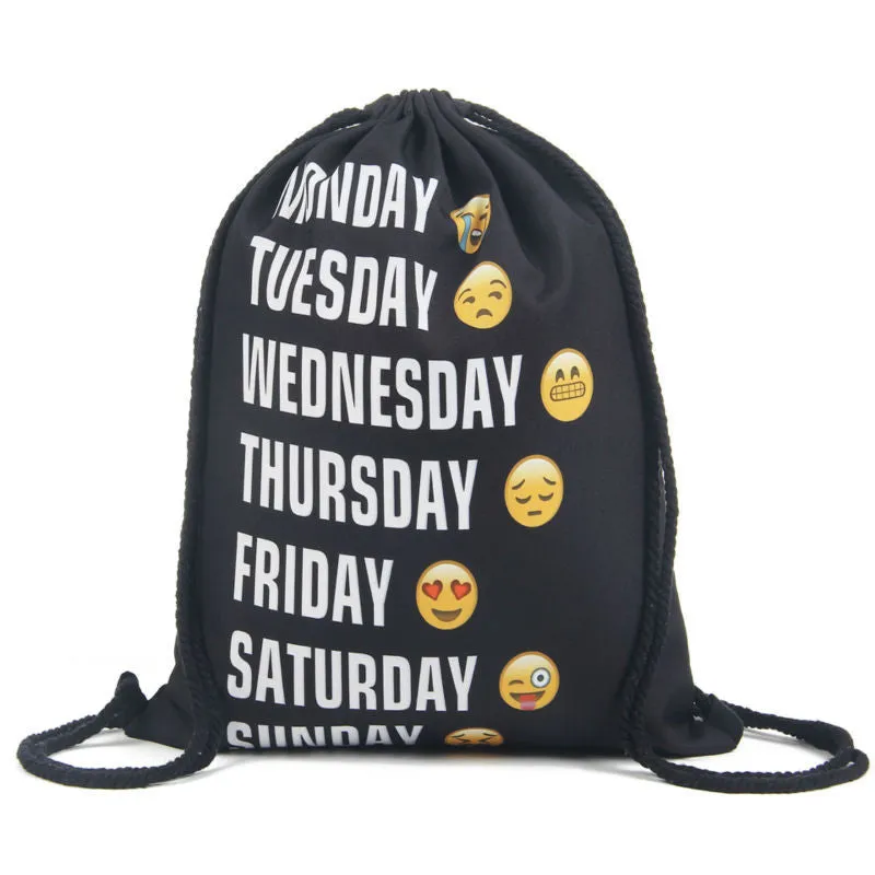 Women Emoji Backpack 3D printing travel softback women mochila drawstring bag mens backpacks