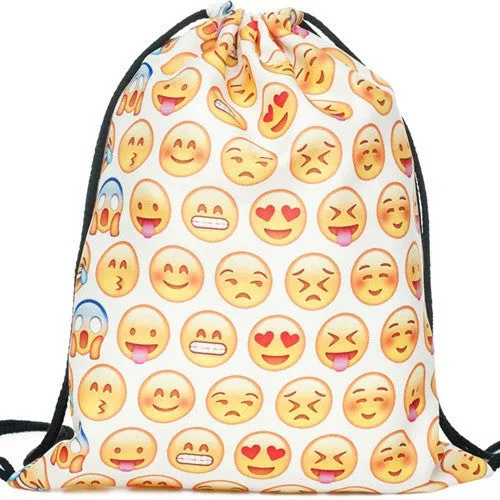 Women Emoji Backpack 3D printing travel softback women mochila drawstring bag mens backpacks