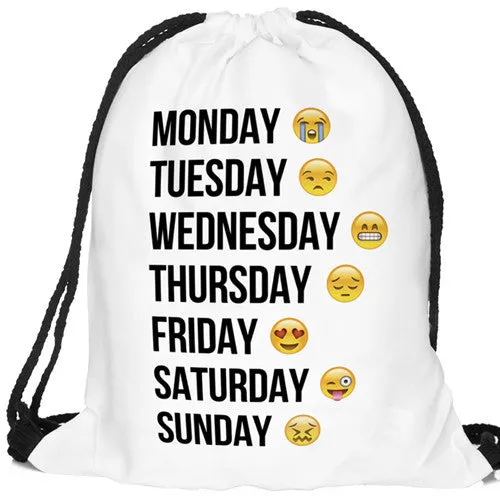 Women Emoji Backpack 3D printing travel softback women mochila drawstring bag mens backpacks