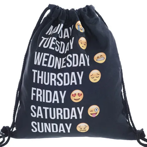 Women Emoji Backpack 3D printing travel softback women mochila drawstring bag mens backpacks