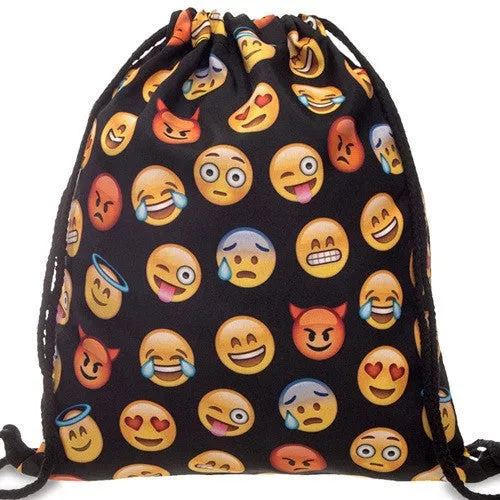 Women Emoji Backpack 3D printing travel softback women mochila drawstring bag mens backpacks