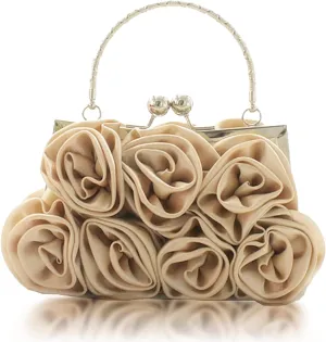 Women Evening Clutch Bag Floral Satin Small Purses with Detachable Strap for Wedding, Party, Prom