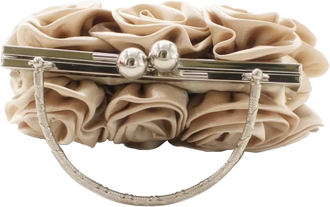 Women Evening Clutch Bag Floral Satin Small Purses with Detachable Strap for Wedding, Party, Prom