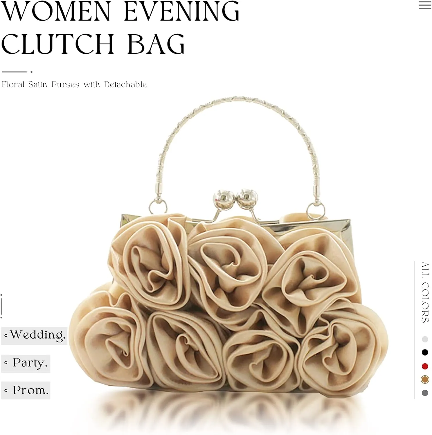 Women Evening Clutch Bag Floral Satin Small Purses with Detachable Strap for Wedding, Party, Prom