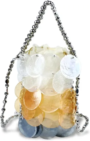 Women Fashion Shell Woven Handbag Chic Shell Beach Bag Beaded Chain bag for Summer Travel Beach Party