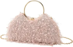Women Feather Evening Clutch Bag Fluffy Purse Elegant Tote Handbag Vintage Shoulder Crossbody Bag for Wedding