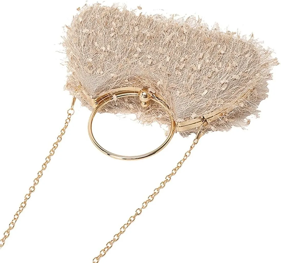Women Feather Evening Clutch Bag Fluffy Purse Elegant Tote Handbag Vintage Shoulder Crossbody Bag for Wedding