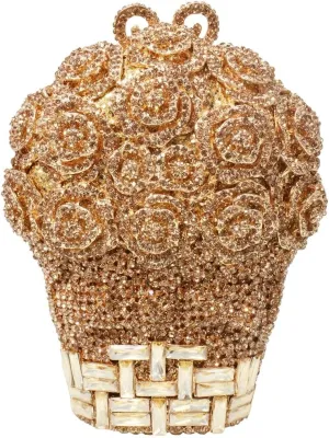 Women Floral Rhinestone Purse Diamond Flower Basket Handbag Unique Crystal Clutch Luxury Wedding Party Evening Bag