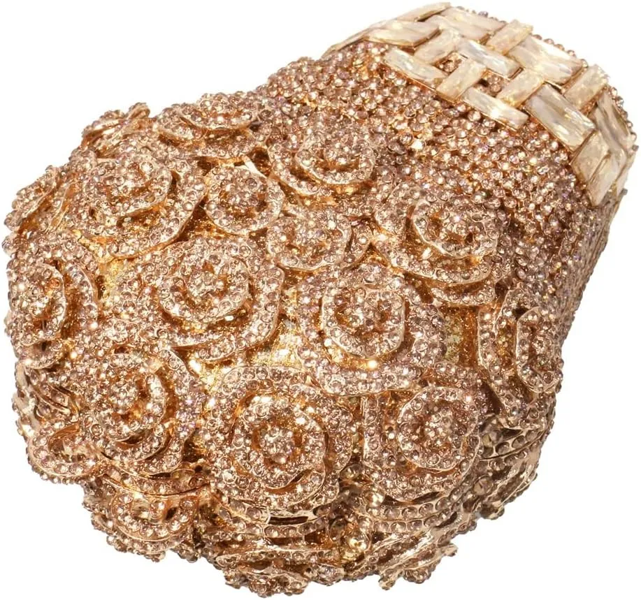 Women Floral Rhinestone Purse Diamond Flower Basket Handbag Unique Crystal Clutch Luxury Wedding Party Evening Bag