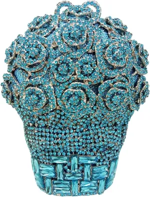 Women Floral Rhinestone Purse Diamond Flower Basket Handbag Unique Crystal Clutch Luxury Wedding Party Evening Bag