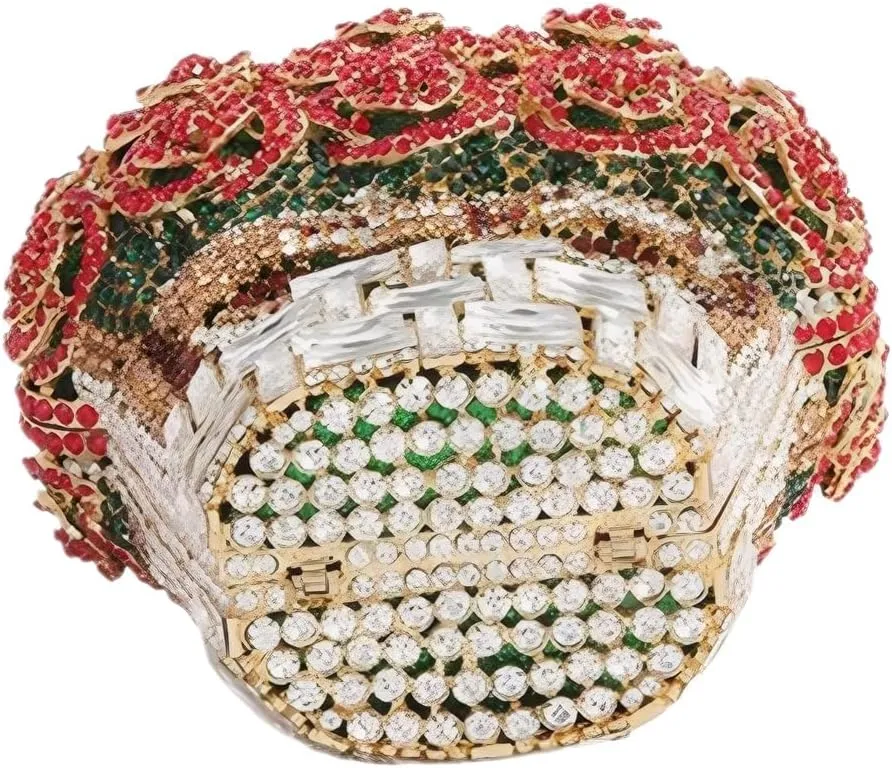 Women Floral Rhinestone Purse Diamond Flower Basket Handbag Unique Crystal Clutch Luxury Wedding Party Evening Bag