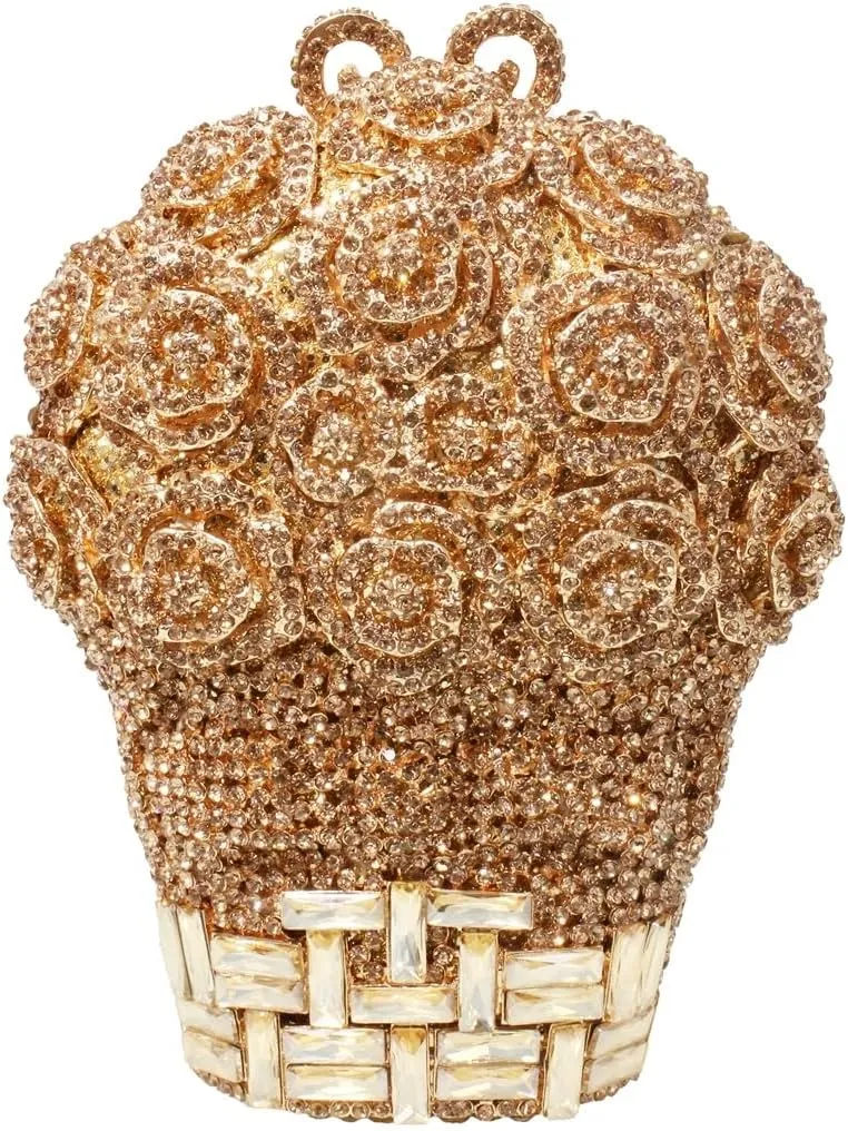 Women Floral Rhinestone Purse Diamond Flower Basket Handbag Unique Crystal Clutch Luxury Wedding Party Evening Bag